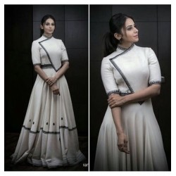 White Designer Taffeta Silk Stich Evening Gown